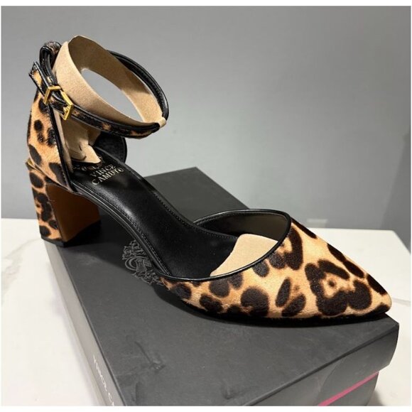Vince Camuto Womens Ankle Strap Leopard Block Heel Shoes Size 12 New - Picture 2 of 8